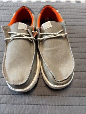 Hey Dude Men's Casual Canvas Slip-Ons in Gray with Orange Lining